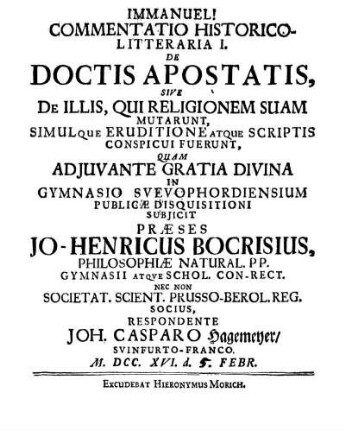 I: Commentatio historico-litteraria ... de doctis apostatis. I