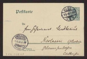 Schreiben an Hermann Muthesius (Postkarte)