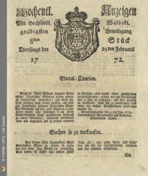 8tes Stueck, Dienstags den 25ten Februarii 1772