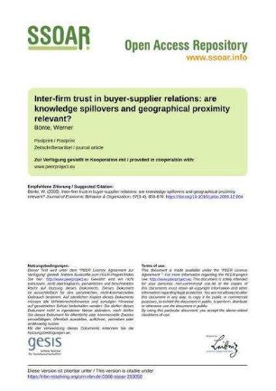 Inter-firm trust in buyer-supplier relations: are knowledge spillovers and geographical proximity relevant?