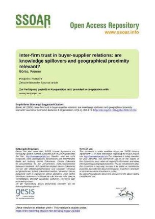 Inter-firm trust in buyer-supplier  are knowledge spillovers and geographical proximity relevant?