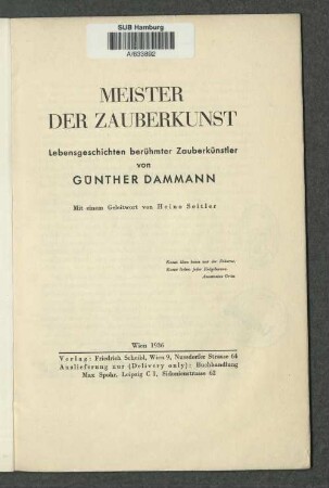 Meister der Zauberkunst : Lebensgeschichten berühmter Zauberkünstler