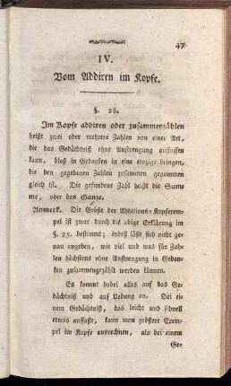 IV. Vom Addiren im Kopfe.