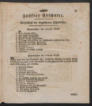 Fünfter Abschnitt. Verzeichniß der eingeführten Schulbücher