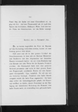 Berlin, den 21. November 1892.