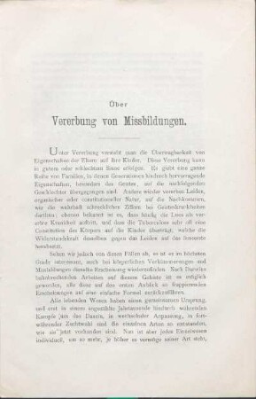 Über Vererbung von Missbildungen.