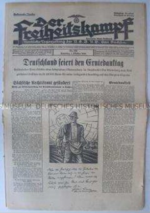 Tageszeitung der NSDAP für den Gau Sachsen "Der Freiheitskampf" zum Erntedanktag