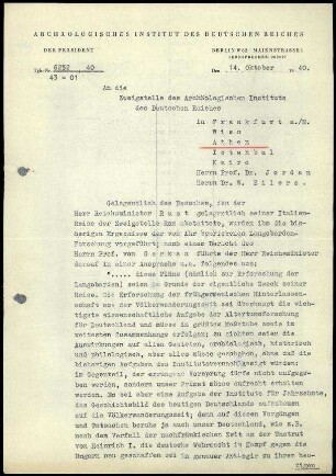 M. Schede an DAI Athen