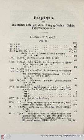 Verzeichnis der erläuterten oder zur Anwendung gebrachten Gesetze, Verordnungen usw.