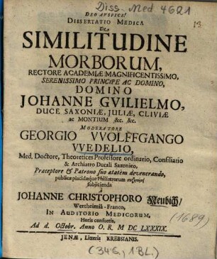 Dissertatio Medica De Similitudine Morborum