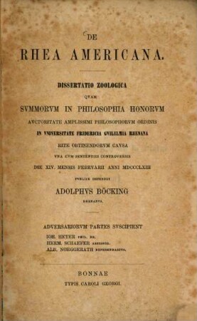 De Rhea Americana : dissertatio zoologica