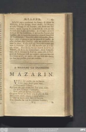 A Madame La Duchesse Mazarin.