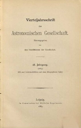 Vierteljahrsschrift der Astronomischen Gesellschaft. 18, 18. 1883