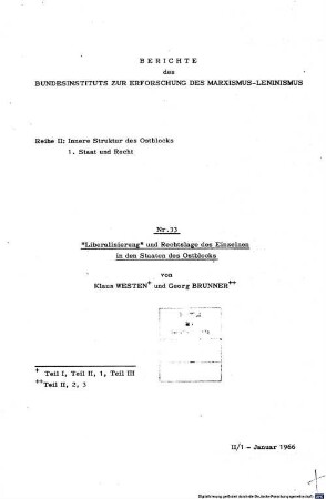 "Liberalisierung" und Rechtslage des Einzelnen in den Staaten des Ostblocks