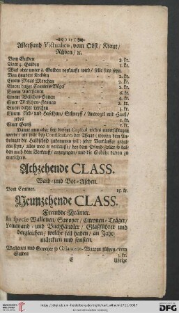 Neunzehende Class: Frembde Krämer