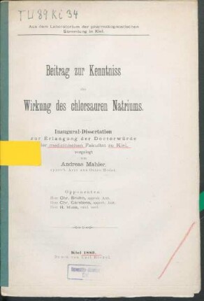 Beitrag zur Kenntniss der Wirkung des chlorsauren Natriums