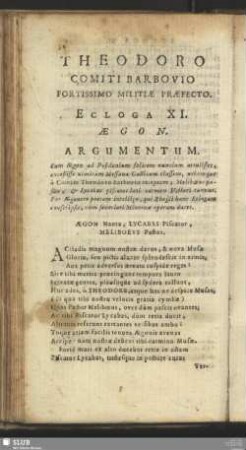 Theodoro Comiti Barbovio Fortissimo Militiae Praefecto. Ecloga XI. Aegon