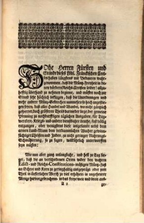 Müntz-Patent Derer Hohen Herren Fürsten und Ständen des Löbl. Fränckischen Craises : De Dato Nürnberg, den 9ten Novembr. 1736