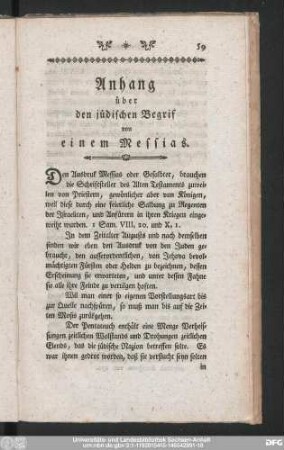 Anhang über den jüdischen Begrif von einem Messias.
