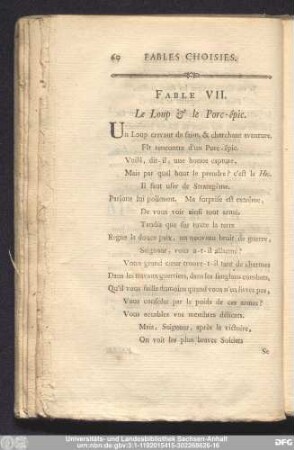 Fable VII. Le Loup & le Porc-épic.