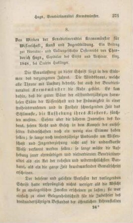 371-376 [Rezension] Hagn, Theodorich, Das Wirken der Benediktiner-Abtei Kremsmünster für Wissenschaft, Kunst und Jugendbildung