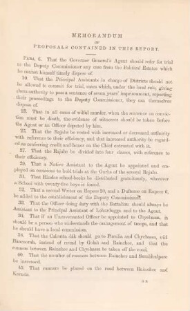 Memorandum of proposals contained in this report