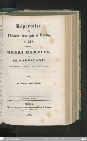 Henri Hamelin, ou le fabricant : comédie en trois actes, et en prose