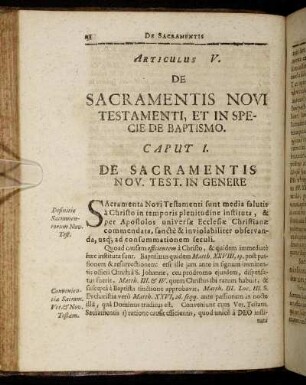 Articulus V. De Sacramentis Novi Testamenti, Et In Specie De Baptismo.