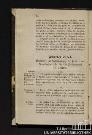Fünfter Titel. Behältnisse zur Aufbewahrung der Pulver- und Munitionsvorräthe für den Friedensdienst der Truppen.