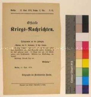 Kriegsdepesche des Norddeutschen Bundes über die Kriegsereignisse vom 11.09.1870 in Reims und Laon
