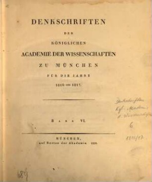 Denkschriften der Bayerischen Akademie der Wissenschaften. 6. 1816/17 (1820)
