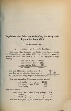 Ergebnisse der Schutzpockenimpfung im Königreiche Bayern für das Jahr.... 1885 (1886)