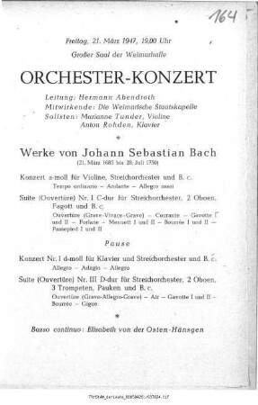 Orchester-Konzert [...] Bach-Tage Weimar