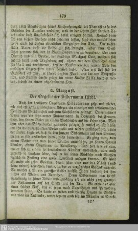 4. August. Der Orgelbauer Silbermann stirbt