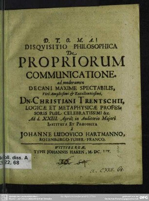 Disquisitio philosophica de propriorum communicatione