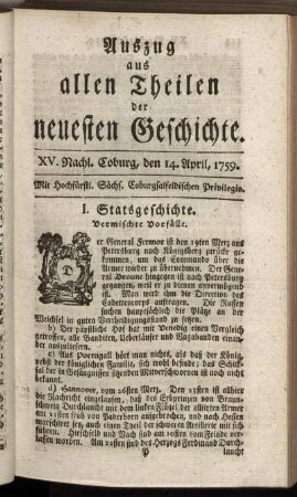 XV. Nachl. Coburg, den 14. April, 1759.