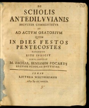 De Scholis Antedilvvianis Breviter Commentatvr Et Ad Actvm Oratorivm