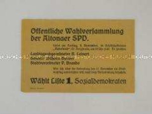 Einladung zu einer Wahlveranstaltung der SPD für die Kommunalwahl in Hamburg 1929