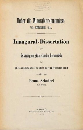 Ueber die Mineralvorkommnisse von Jordansmühl i/Schl. : Diss. inaug. (Jena)
