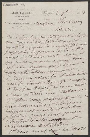 Brief an Musikverlag Adolph Fürstner  : 03.11.1873