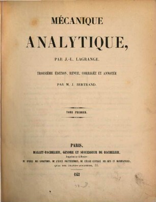 Mécanique analytique, 1