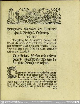 Verschiedene Vorreden der Peinlichen Hals-Gerichts-Ordnung