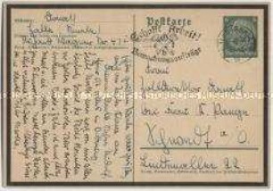 Postkarte mit Sonderstempel "Schafft Arbeit! Gebt Bewachungsaufträge"