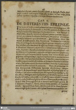 Cap. V. De Differentiis Epilepsiae