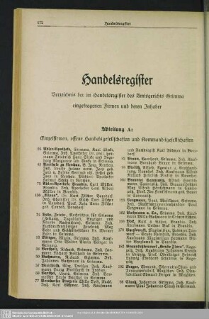 Handelsregister : Handelsregister. Verzeichnis der im Handelsregister des Amtsgerichts Grimma eingetragenen Firmen und deren Inhaber