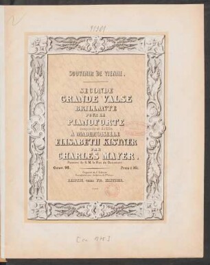 Souvenir de Vienne : seconde grande valse brillante pour le pianoforte ; oeuv. 98