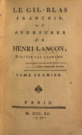 Le Gil-Blas François, Ou Aventures De Henri Lançon, 1