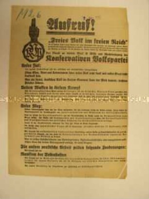Programmatischer Wahlaufruf der Konservativen Volkspartei zur Reichstagswahl 1930.