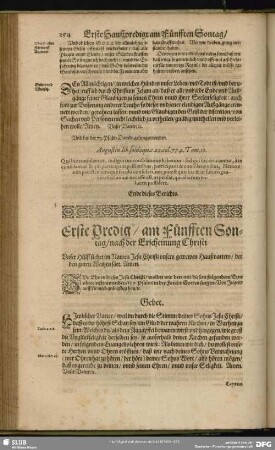 Erste Predigt, am Fünfften Sontag, nach der Erscheinung Christi