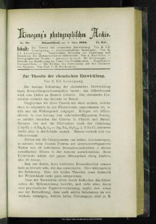 Zur Theorie der chemischen Entwicklung